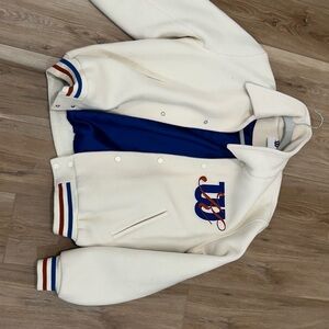 Kith and wilson collab. Cream Varsity Jacket with Blue Lining